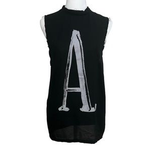 Zara Women’s Blouse Size S Black Halter Neck Lightweight Stretch Letter Graphic